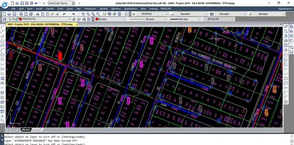 Projeto de rede FTTH em CAD
